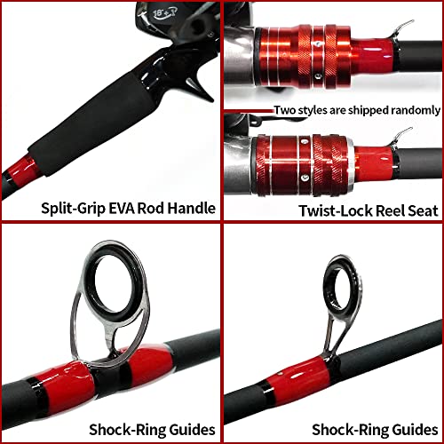 Fishing Rod and Reel Combo, Baitcasting Combo, 6 Foot 7 Foot 2-Piece, Fiberglass Wrapped Carbon Fiber Rod with EVA Handle L384795