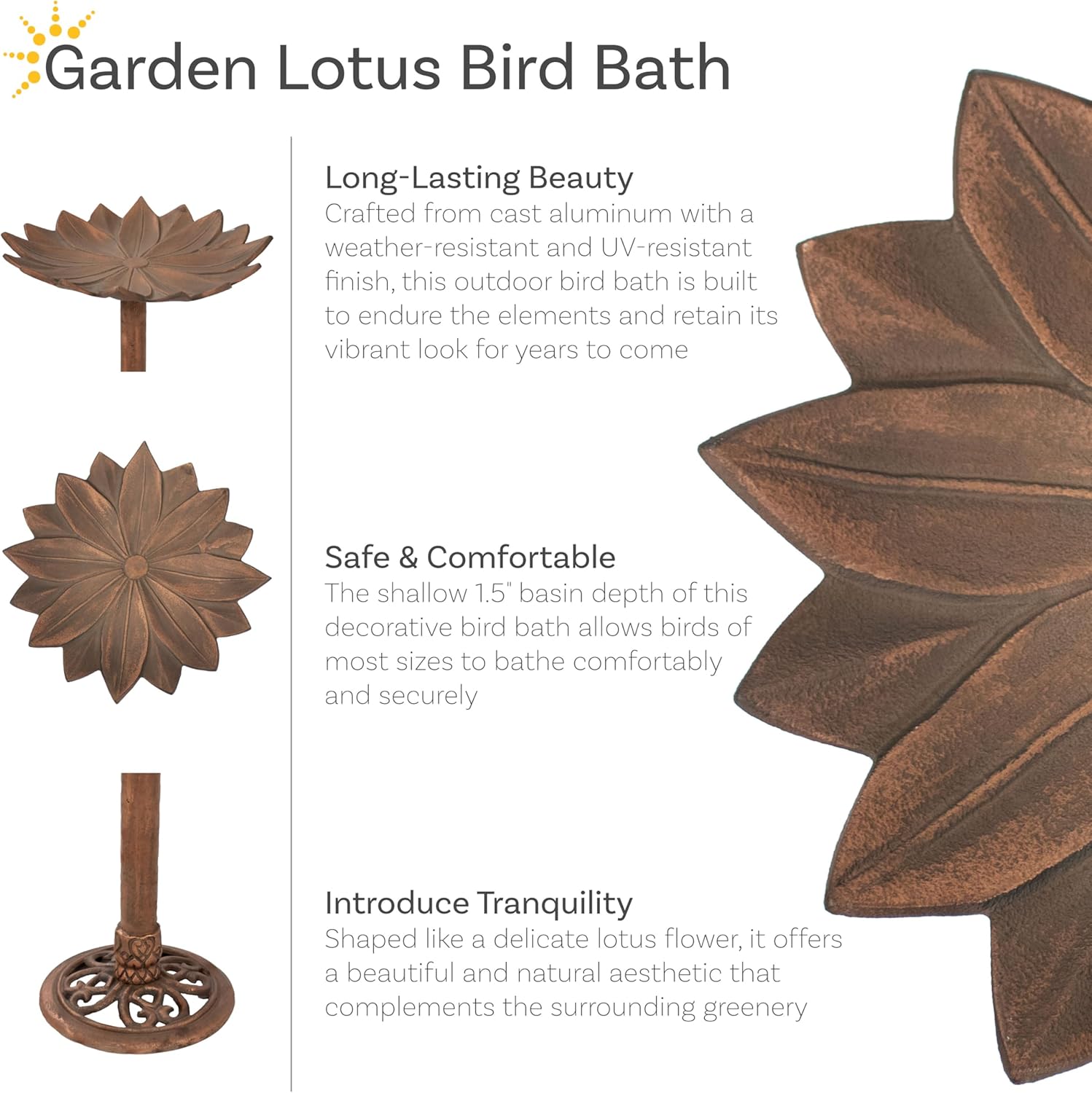 Copper Patina Cast Aluminum Bird Bath Q86297