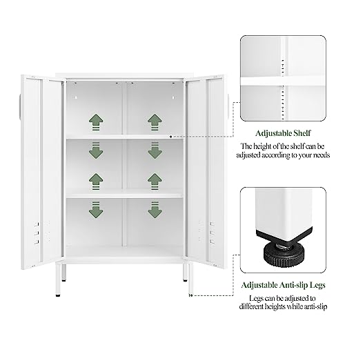 White Metal Storage Cabinet with 2 Doors and 2 Adjustable Shelves Y897020