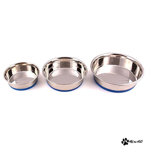 Heavyweight Non-Skid Rubber Bottom Stainless Steel Dog Bowl - Small - 32oz - 6.5" Diameter B7993