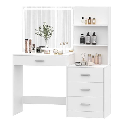 White Makeup Vanity with Lighted Mirror and 4 Drawers H142050