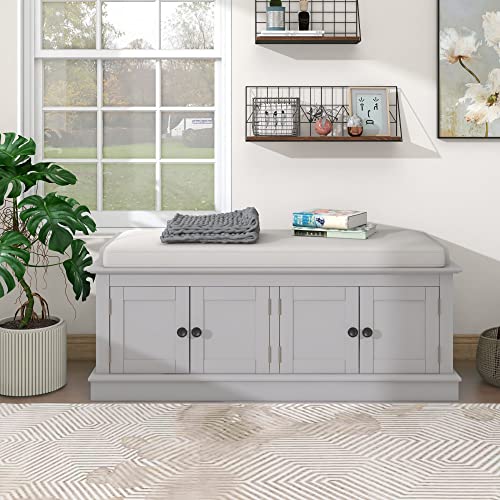 Antique Navy Storage Bench with 4 Doors and Adjustable Shelves C47196