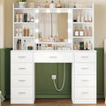 White Vanity Desk with 9 Drawers and Mirror L5872