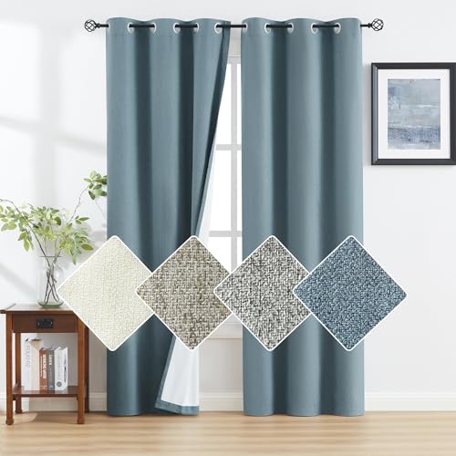 Natural Linen Blackout Curtains 84 inch Long, 2pcs, Ivory X981365