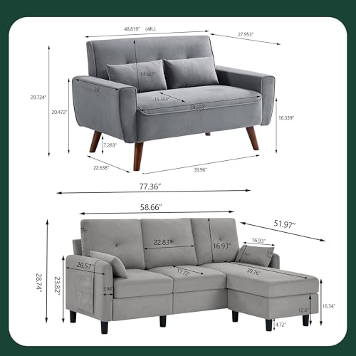 Light Grey Linen Convertible Sectional Sofa Set P342551