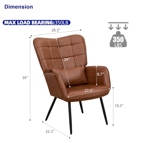 Brown Leather Accent Chair with Metal Legs A819