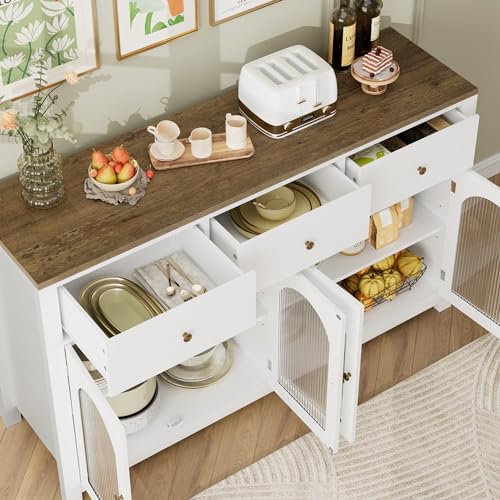 Black 55.1" Wood Buffet Cabinet with 3 Drawers and 4 Doors O487