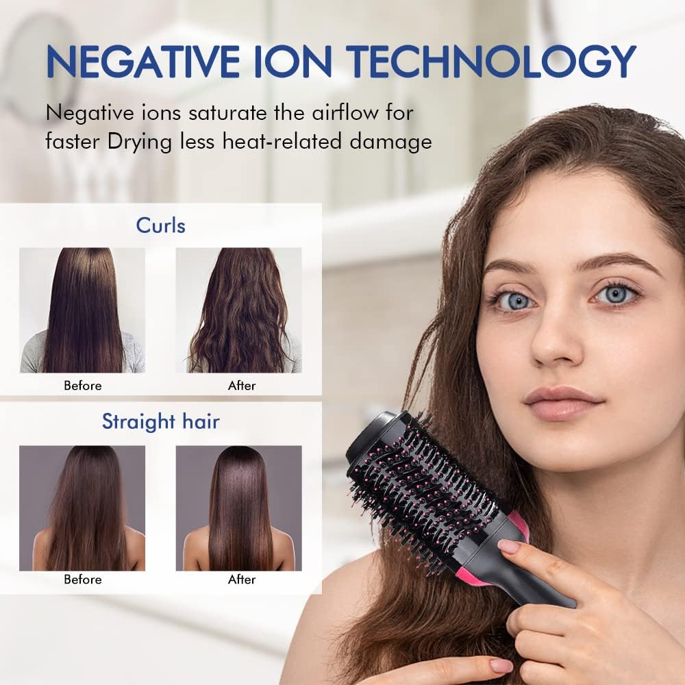 4 in 1 Negative Ion Hot Air Hair Dryer Brush with Hair Clips Massage Comb and Storage Bag K34677