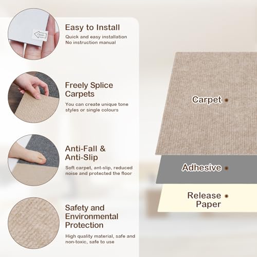 12 Pack Dark Grey Self Adhesive Carpet Floor Tiles G289