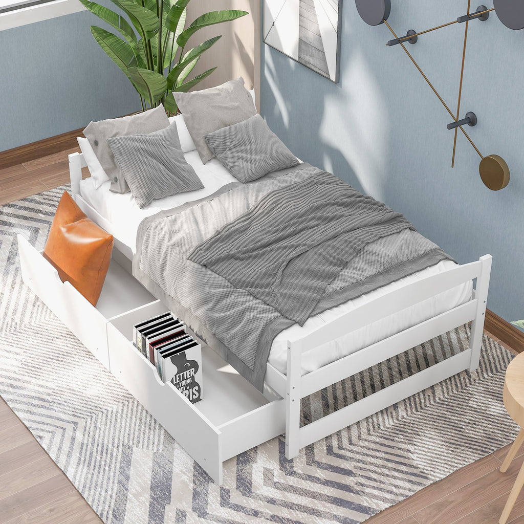 White Double Platform Bed with Two Drawers Q981916