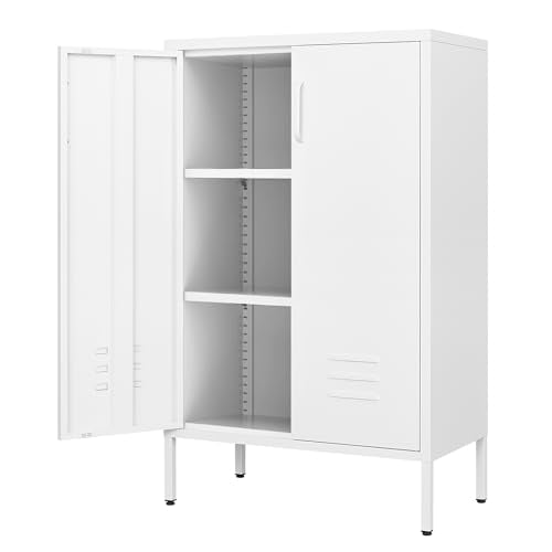 White Metal Storage Cabinet with 2 Doors and 2 Adjustable Shelves Y897020