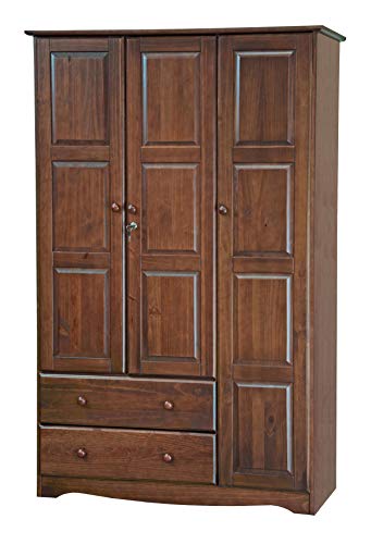 100% Solid Wood Armoire Wardrobe Closet, Java, 4 Small Shelves, 1 Clothing Rod, 2 Drawers N913