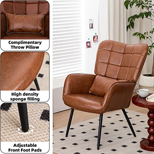 Brown Leather Accent Chair with Metal Legs A819