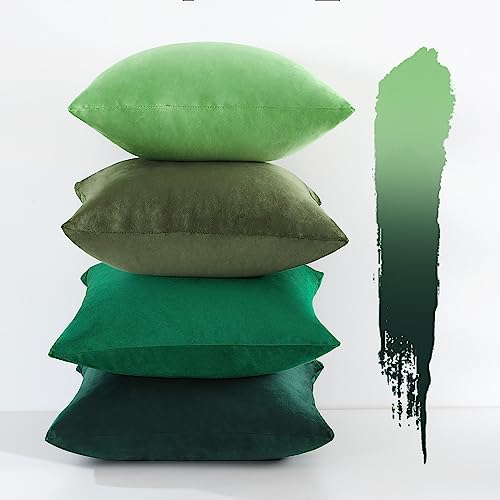 Set of 4 Velvet Decorative Throw Pillow Covers British Green 18 x 18 Inch F1852