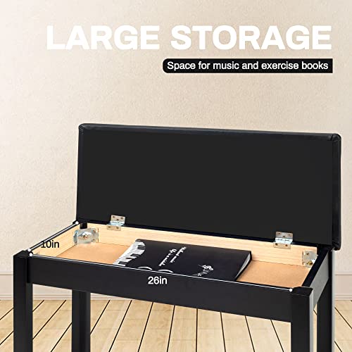 White Wooden Piano Bench with Storage and Padded Cushion H87382
