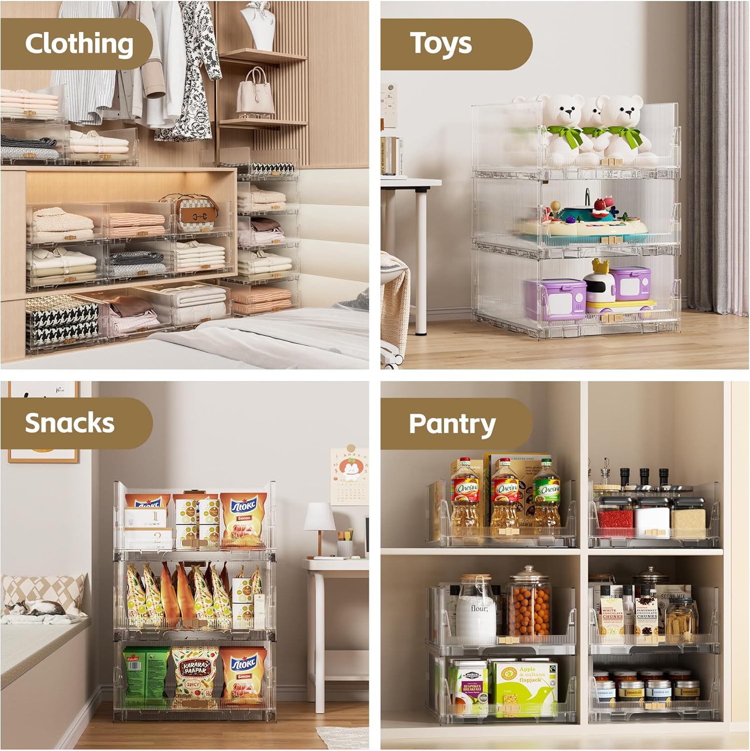 4 Pack Foldable Clear Storage Drawers O486671
