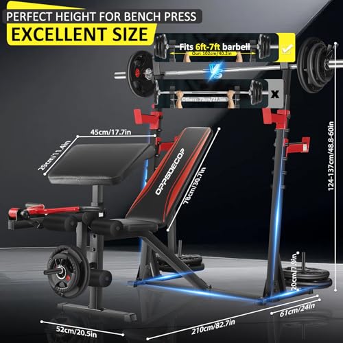 Professional Olympic Weight Bench Set with Squat Rack Adjustable Bench Press with Leg Extension and Curl Heavy-Duty Bench Press Preacher Curl Bench M53484