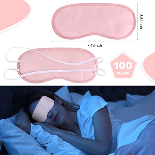 100 Pieces Pink Silk Sleep Eye Mask with Adjustable Elastic Strap D299