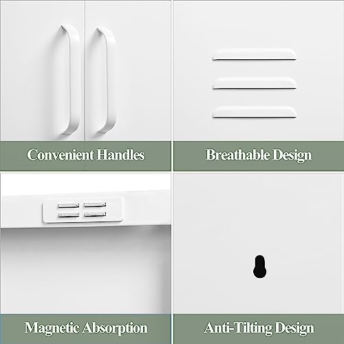 White Metal Storage Cabinet with 2 Doors and 2 Adjustable Shelves Y897020
