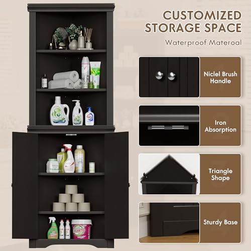 Corner Cabinet with 2 Barn Doors and 3 Shelves Freestanding Storage Cabinet (Espresso) M8060