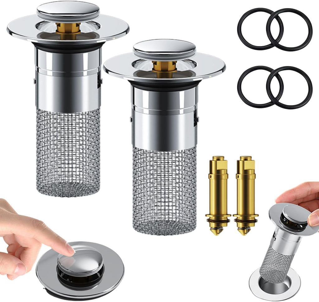 2PCS 304 Stainless Steel Pop-Up Sink Drain Strainer with Removable Filter Basket Z229867