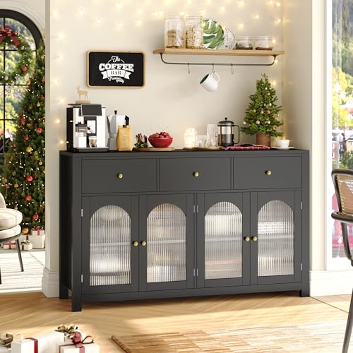 Black 55.1" Wood Buffet Cabinet with 3 Drawers and 4 Doors O487
