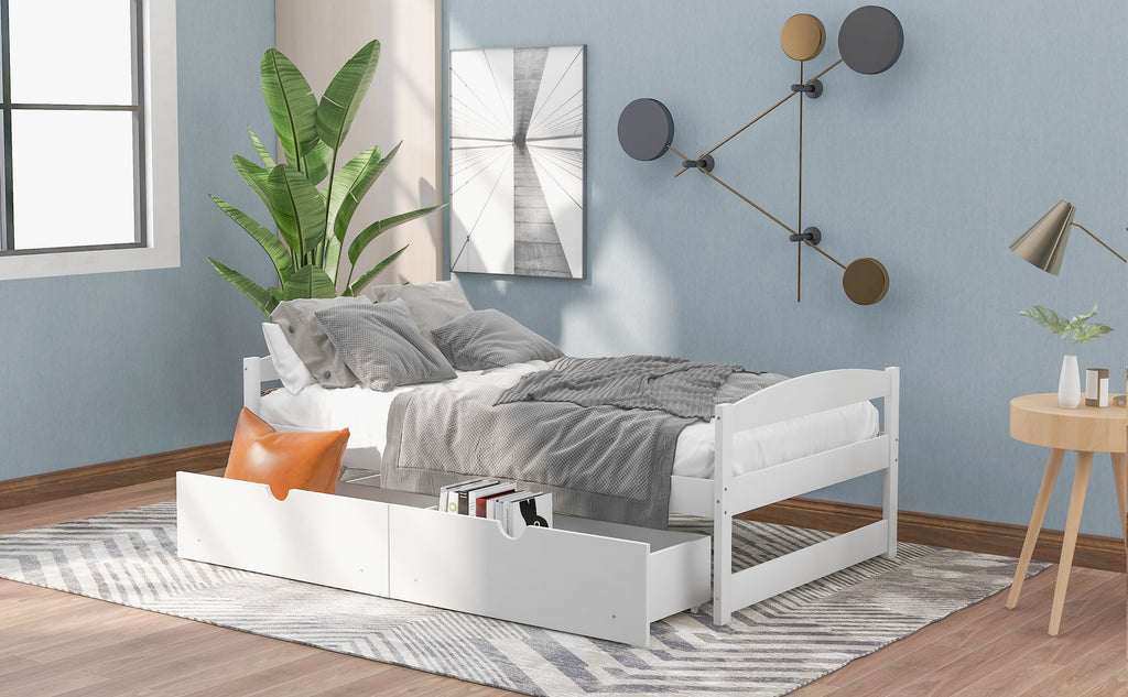 White Double Platform Bed with Two Drawers Q981916