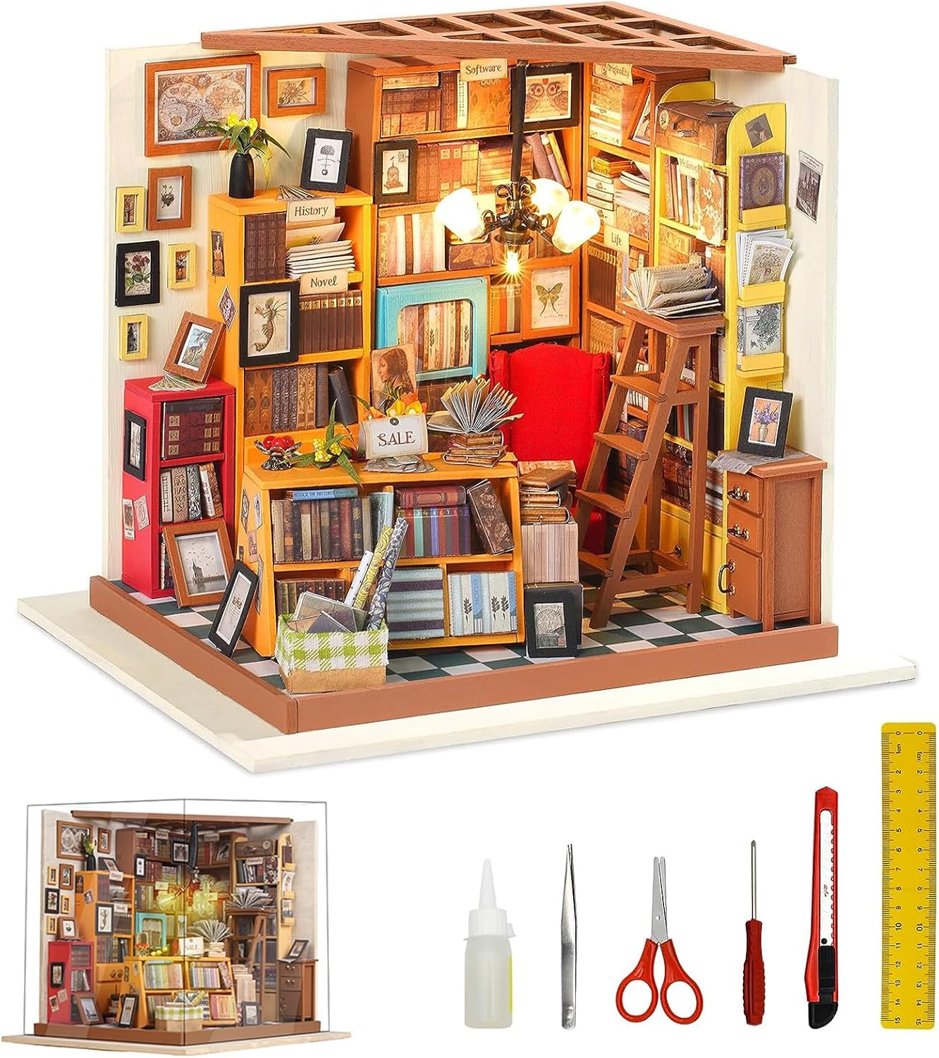 Miniature House Kit with Light and Dust Proof Wooden DIY Model House Kit L597
