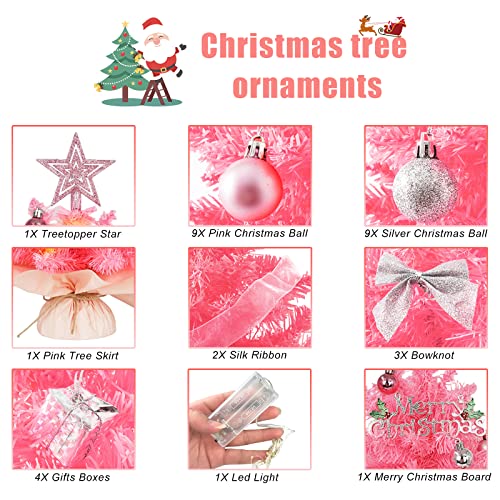 20" Pink Artificial Christmas Tree with Lights and Star Treetop Y462284