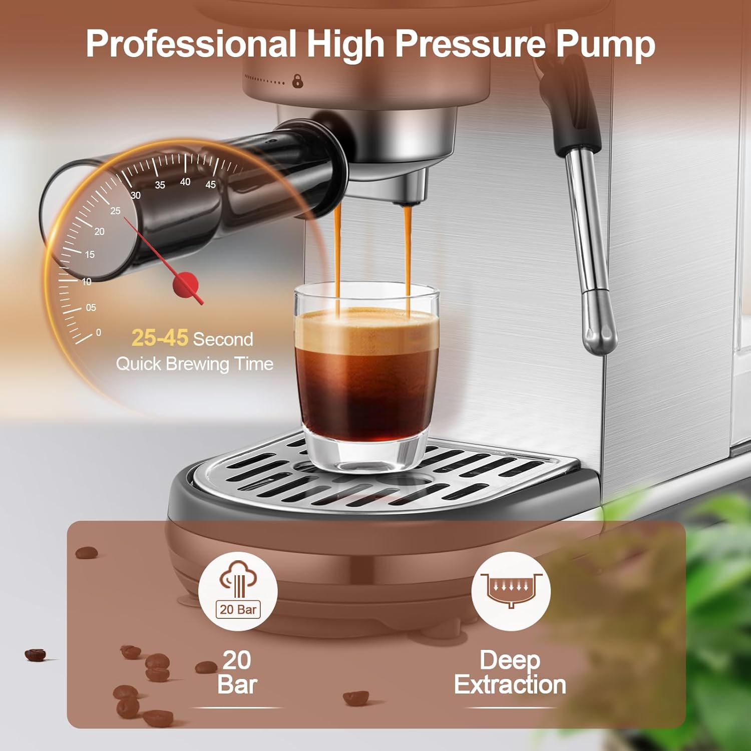 20 Bar Stainless Steel Espresso Coffee Machine with 40oz Detachable Water Tank K70120
