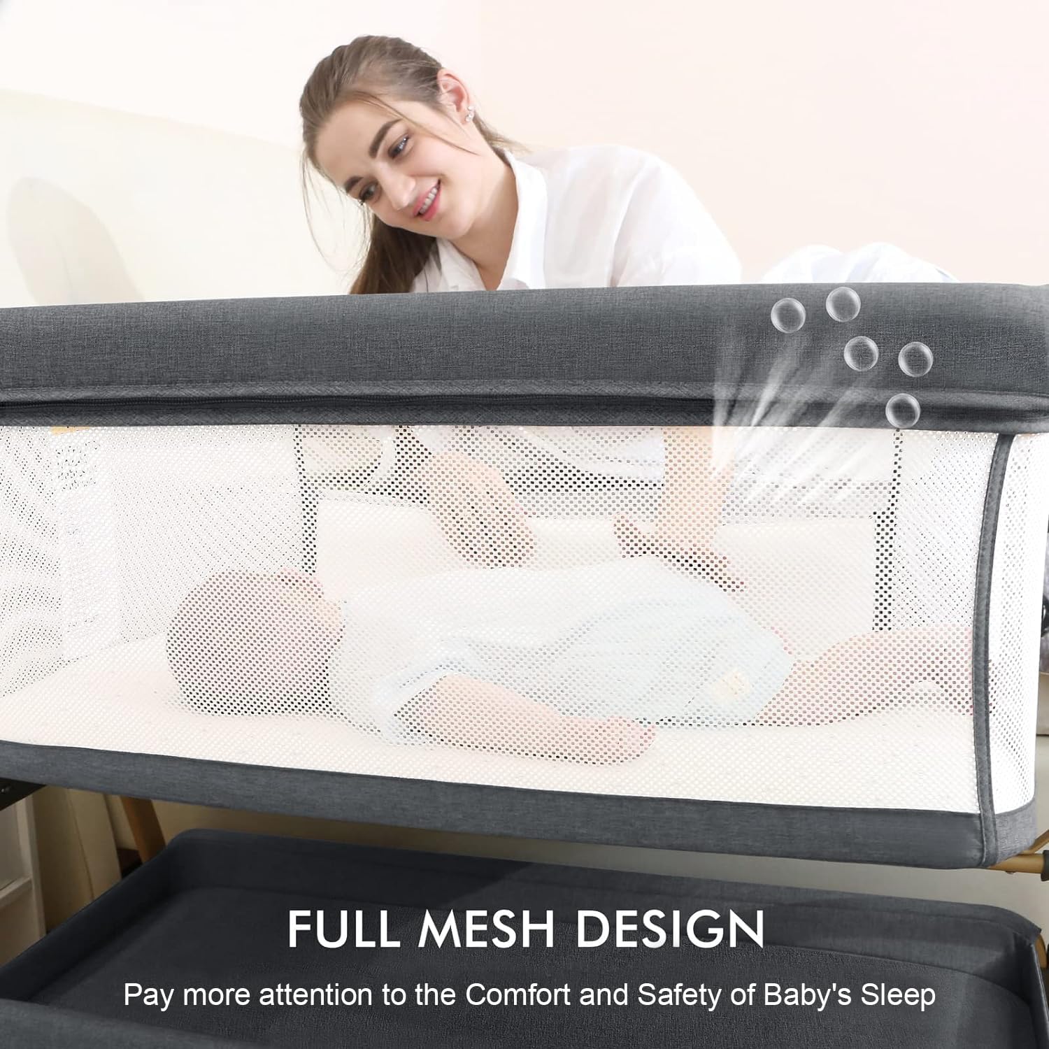 3 in 1 Baby Bassinet with Storage Basket and Wheels T575