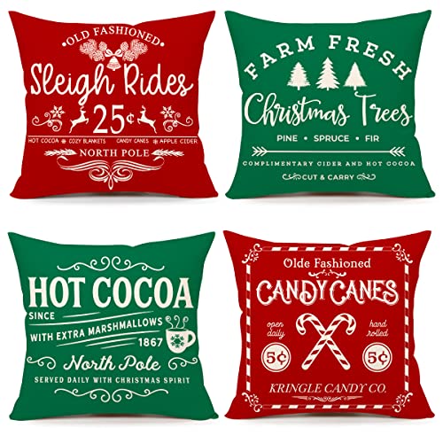 Red White 18x18 Set of 4 Christmas Throw Cushion Case F338