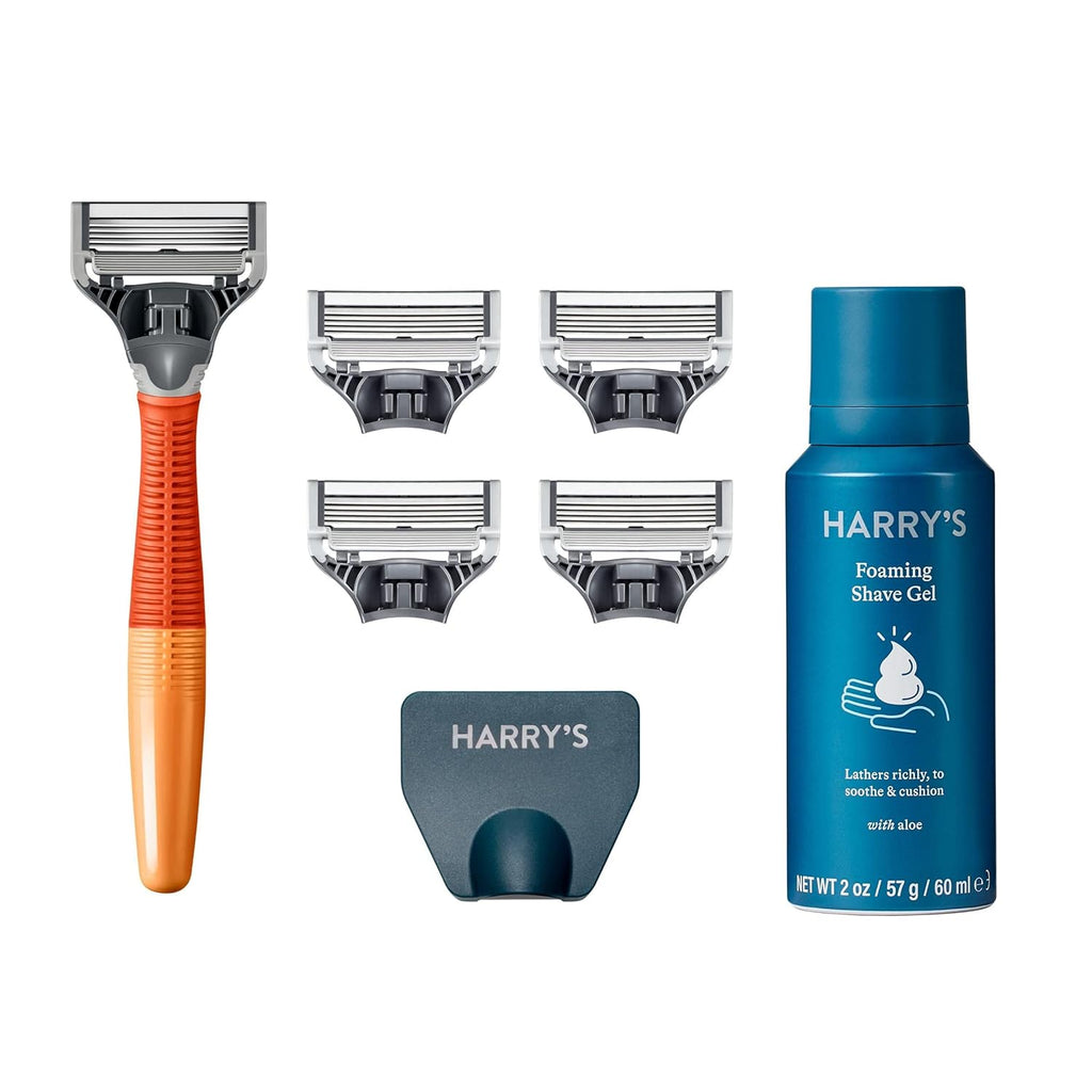Men's Razor Set with 5 Razor Blade Refills, Travel Blade Cover, 2 oz Shave Gel (Ember) & Body Wash Shower Gel - Stone, 16 Fl Oz (Pack of 3) A103