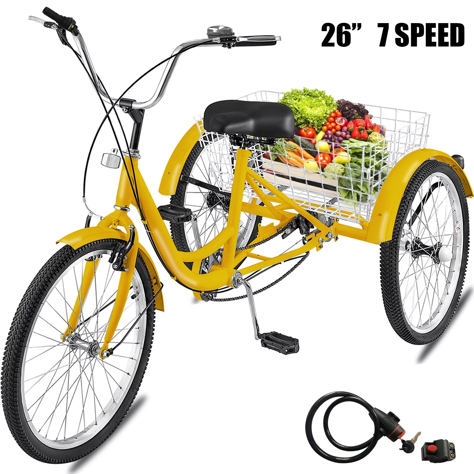 26in 7 Speed 3-Wheels Adult Tricycle with Basket L42897