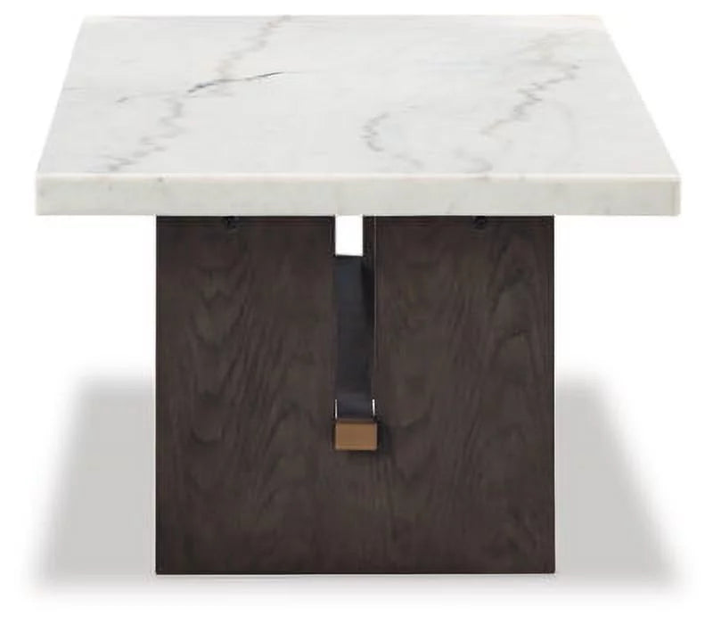 Traditional Rectangular Coffee Table with Marble Tabletop, Dark Brown & White P496176