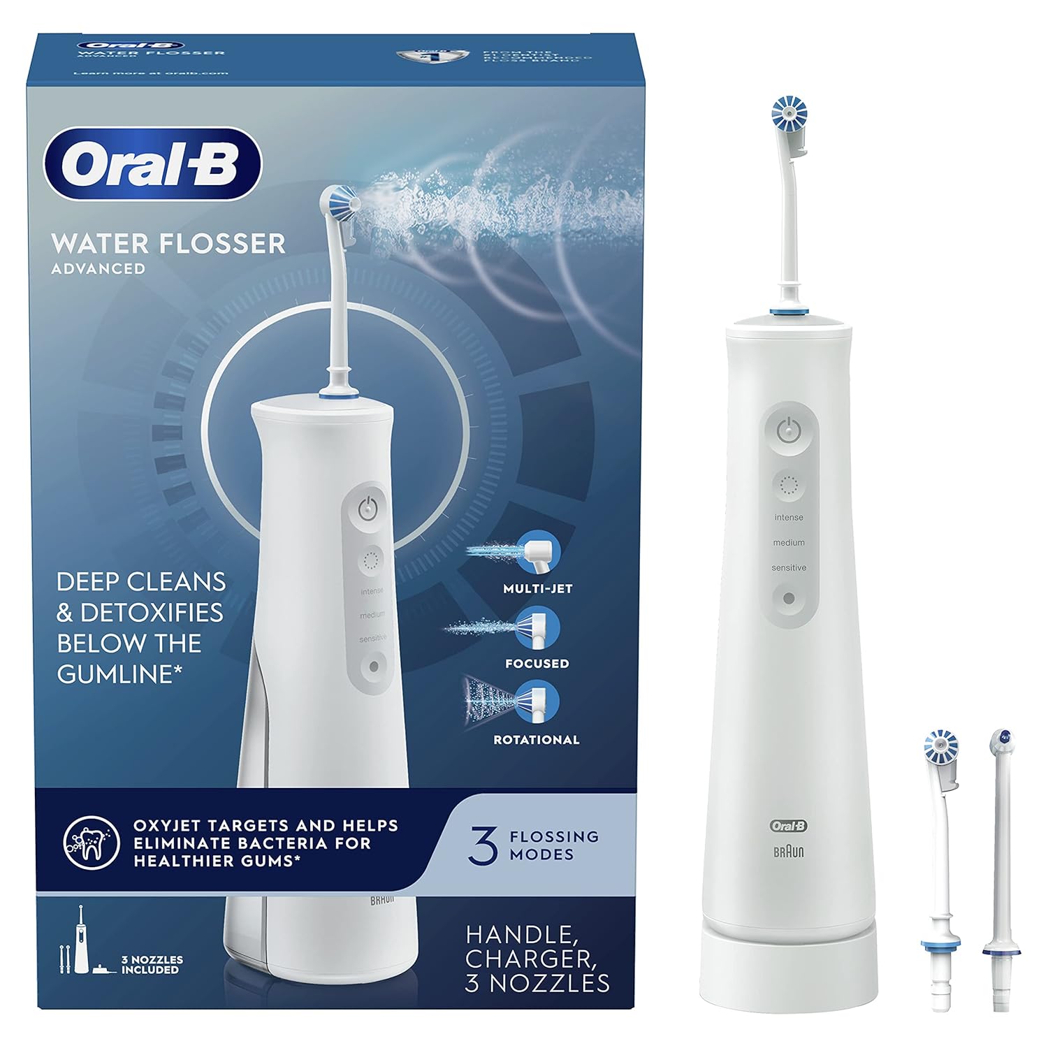 Cordless Portable Oral Irrigator Handle with 3 Nozzles Pack of 2 O8361