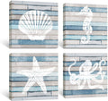 Blue Coastal Nautical Canvas Prints set of 4, 12x12 inch K309397