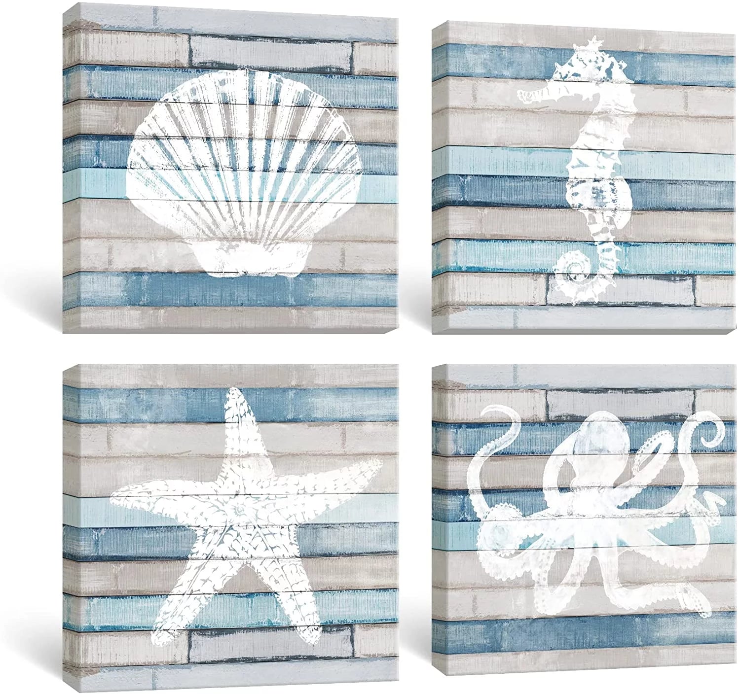 Blue Coastal Nautical Canvas Prints set of 4, 12x12 inch K309397