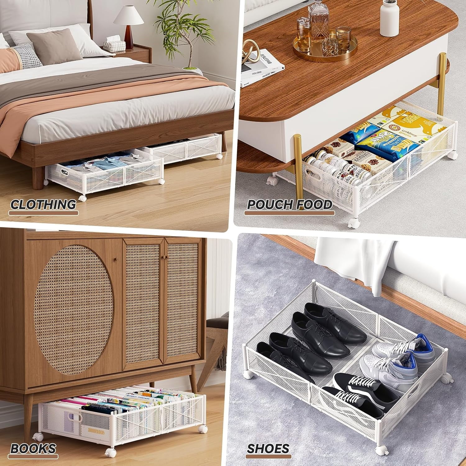 Under Bed Storage Containers with Wheels, Metal Storage Containers -2PCK E45897