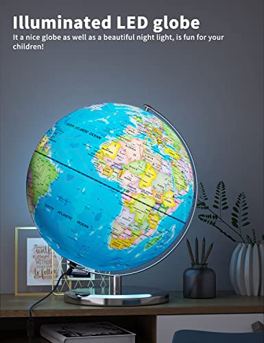 13" Illuminated World Globe with Stand and HD Printed Map I564053