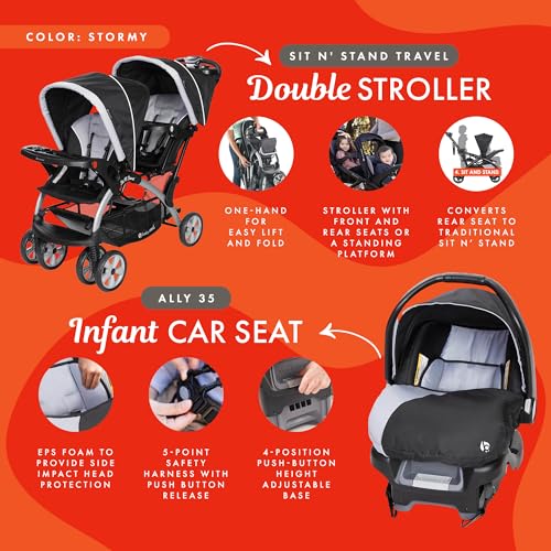 Stormy Double Stroller and Infant Car Seat Travel System, 2 Pc Set F957