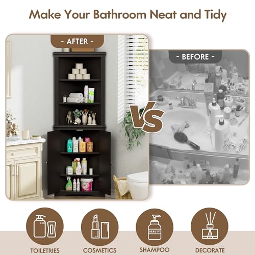 Corner Cabinet with 2 Barn Doors and 3 Shelves Freestanding Storage Cabinet (Espresso) M8060
