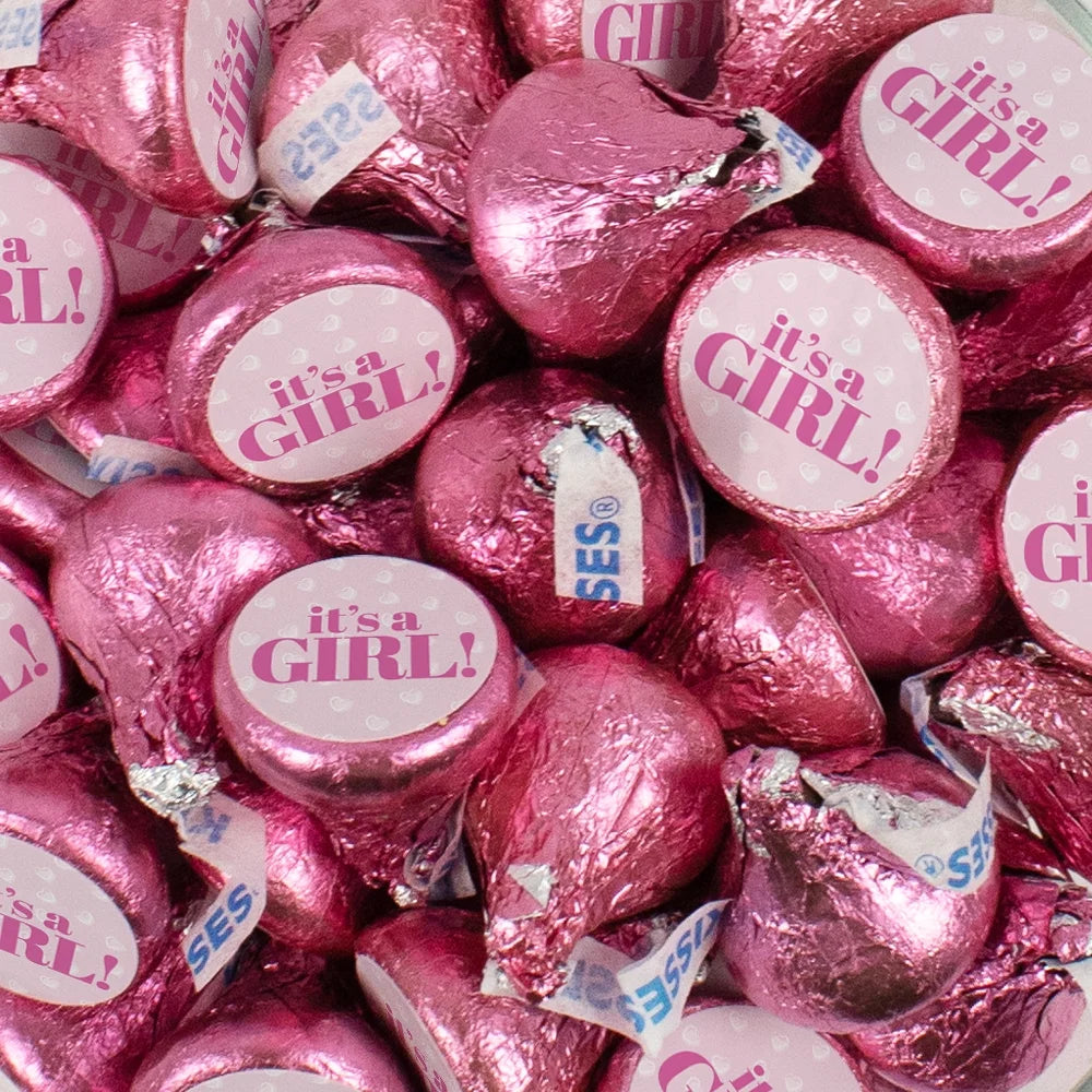 100 Pcs Pink Milk Chocolate Kisses with Stickers J9749