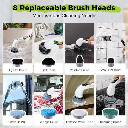 Electric Spin Scrubber, Cordless Cleaning Brush, 3-Speed, 8 Replaceable Brush Heads, Waterproof Scrubber A588675