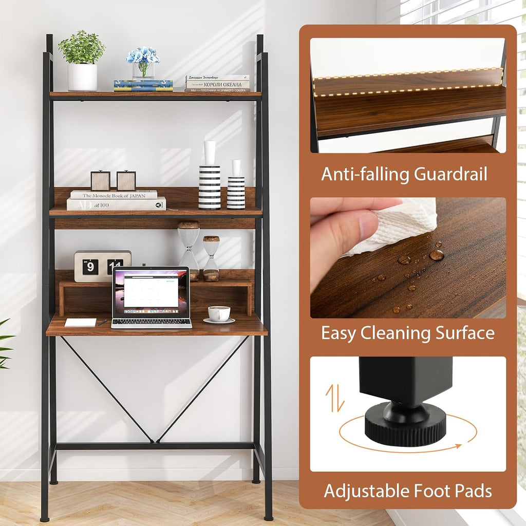 Brown Freestanding Ladder Desk with Open Shelves Z16907