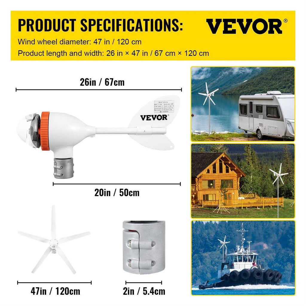 500-Watt 5 Blades Wind Turbine Generator with Mppt Controller D163042