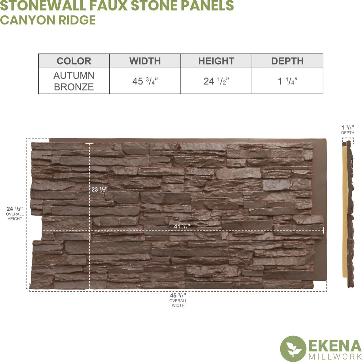 45 3/4"W x 24 1/2"H x 1 1/4"D Autumn Bronze Faux Stone Siding Panel W483