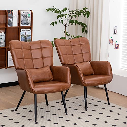 Brown Leather Accent Chair with Metal Legs A819