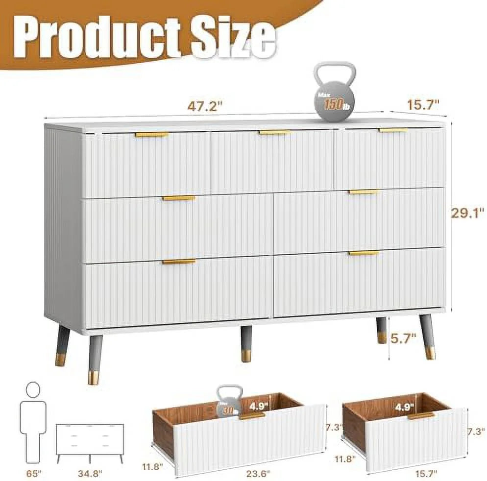 7 Drawer White Gold Wood Dresser V278043