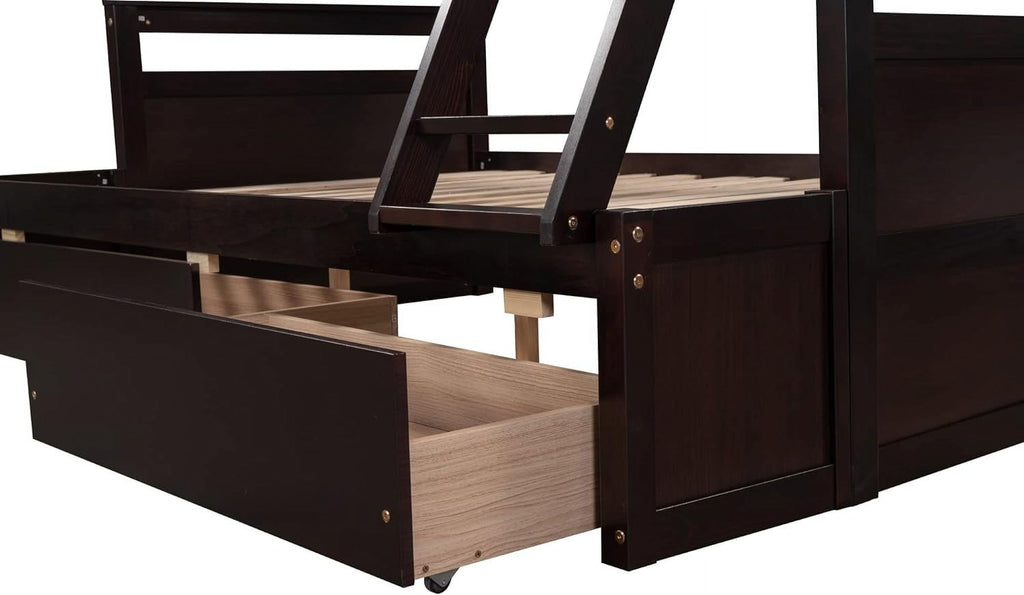 Over Full Wood Bunk Bed Frame With Two Drawer, Espresso I24205